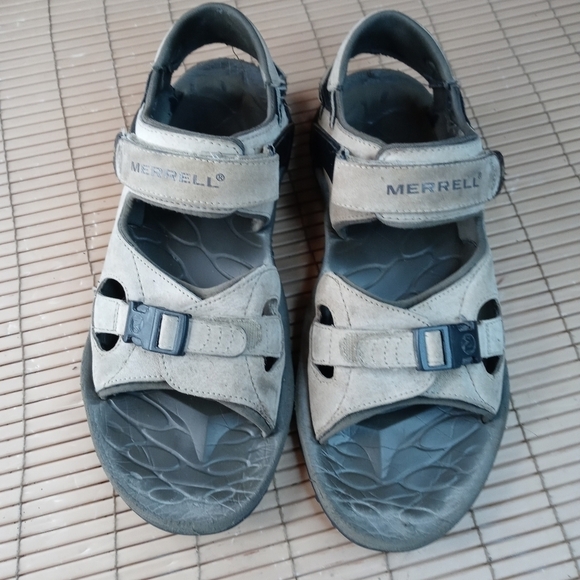 Merrell men's sz 12 brown leather Vlcrow hook & loop close hiking sandals. 39pm - Picture 3 of 11